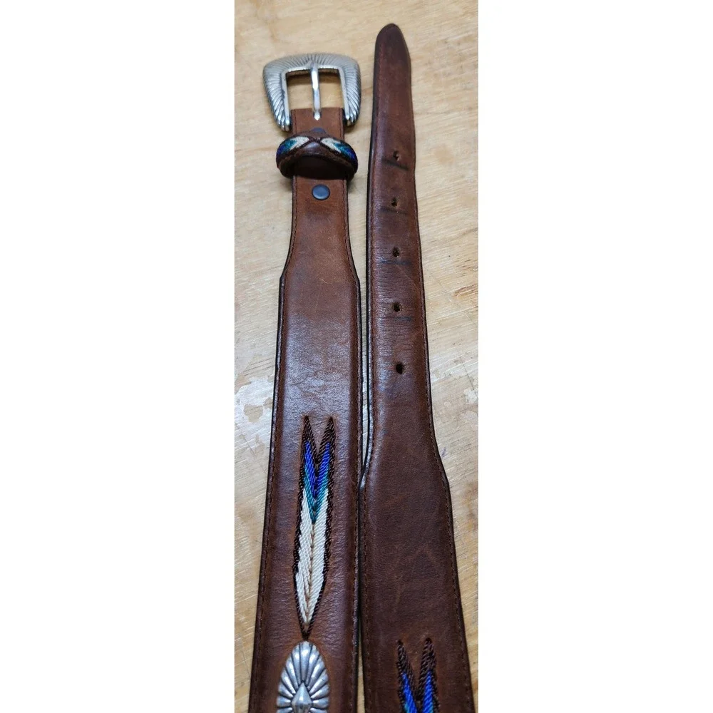 Tony Lama Mens Brown Leather Western Belt Embroidered Concho Tapered 38 7699L